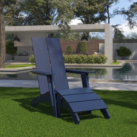 Flash Furniture Modern Navy Wide Slat Adirondack Chair & Ottoman JJ-C14509-14309-NV-GG